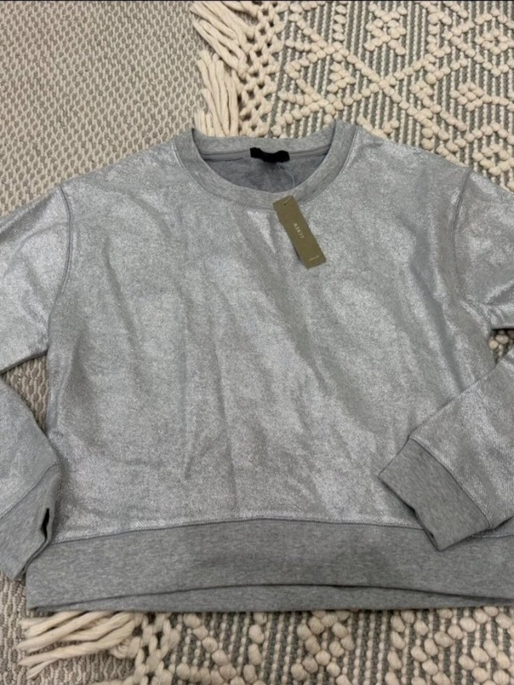 J.Crew Women's Metallic Silver Shimmer Sweatshirt S NWT